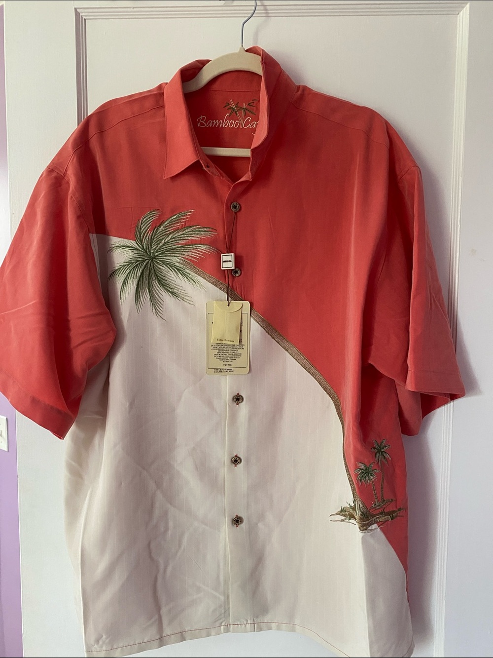 Bamboo Cay Hurricane Palm Embroidered Shirt - Salmon